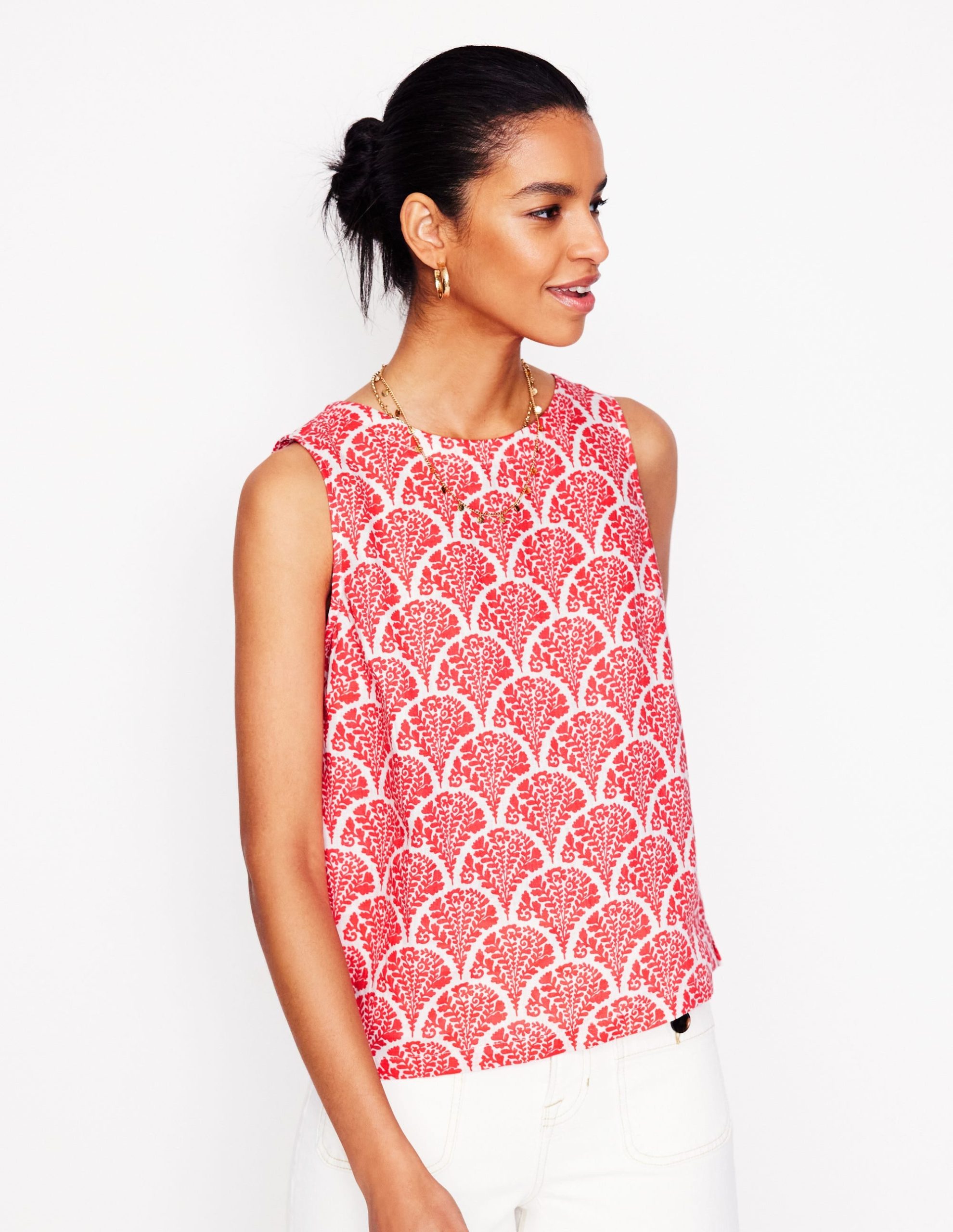 Linen Shell Top-Jam Red. Blossomy - Image 5