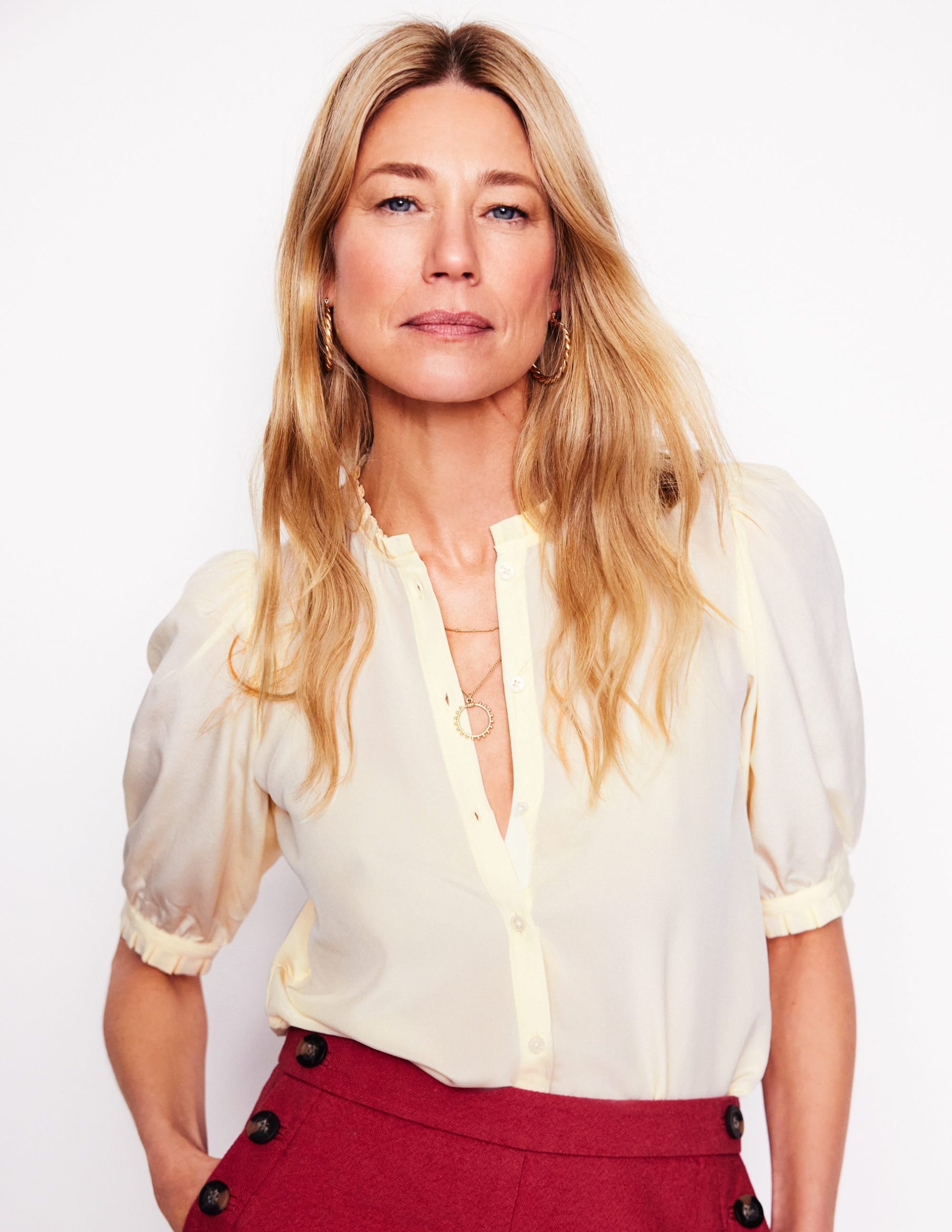 Frill Detail Silk Top-Ivory - Image 2