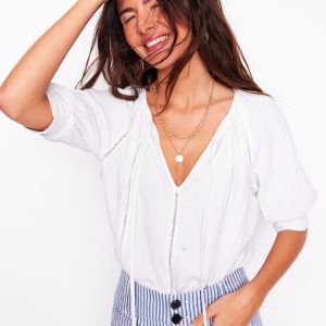 Trim Insert Double Cloth Top-White