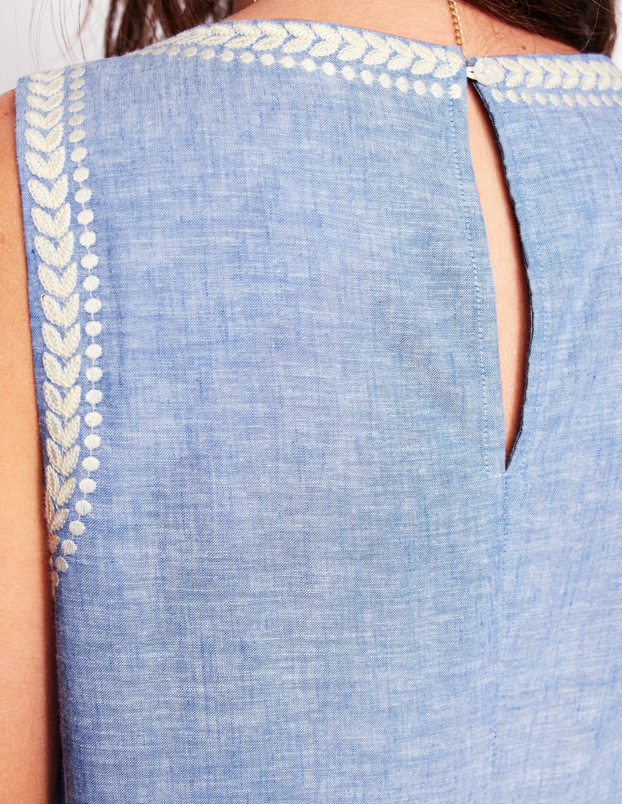 Embroidered Linen Blend Top-Chambray - Image 3