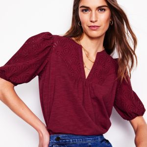 Dolly Broderie Top-Garnet Red