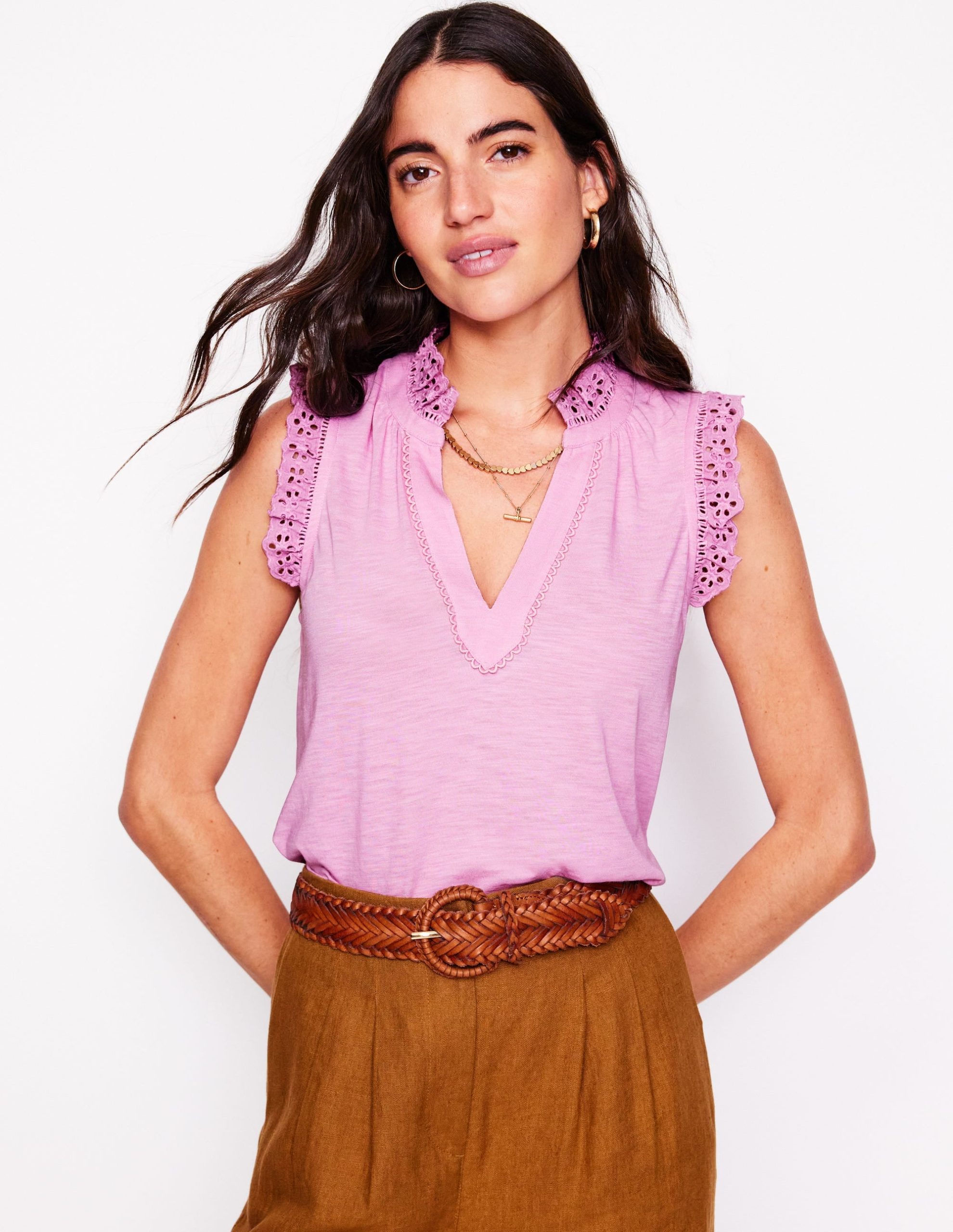 Aria Broderie Trim Vest-Soft Lavender - Image 2