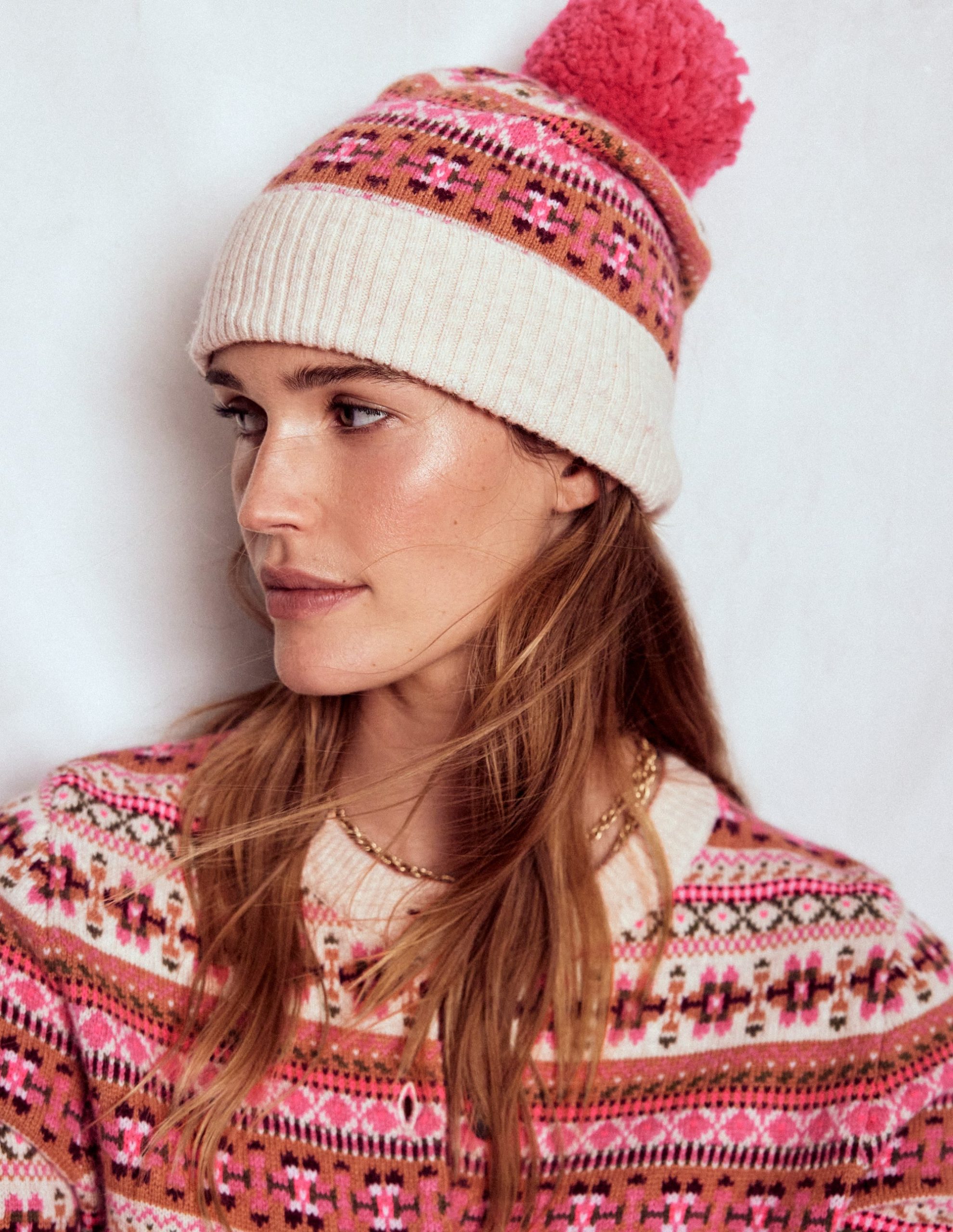 Edie Fair Isle Beanie-Pink - Image 2