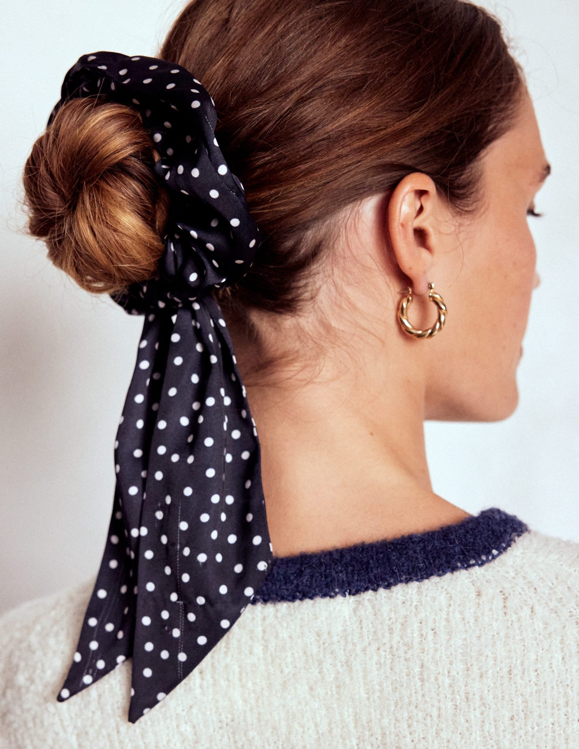 Scarf Scrunchie-French Navy Spot - Image 2