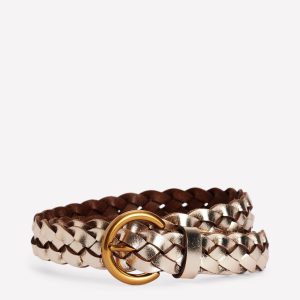 Skinny Plaited Belt-Gold