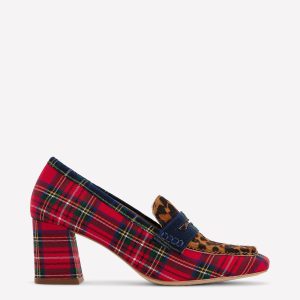 Sol Block Heeled Penny Loafers-Tartan Check