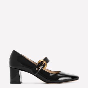 Heeled Buckle Mary Janes-Black