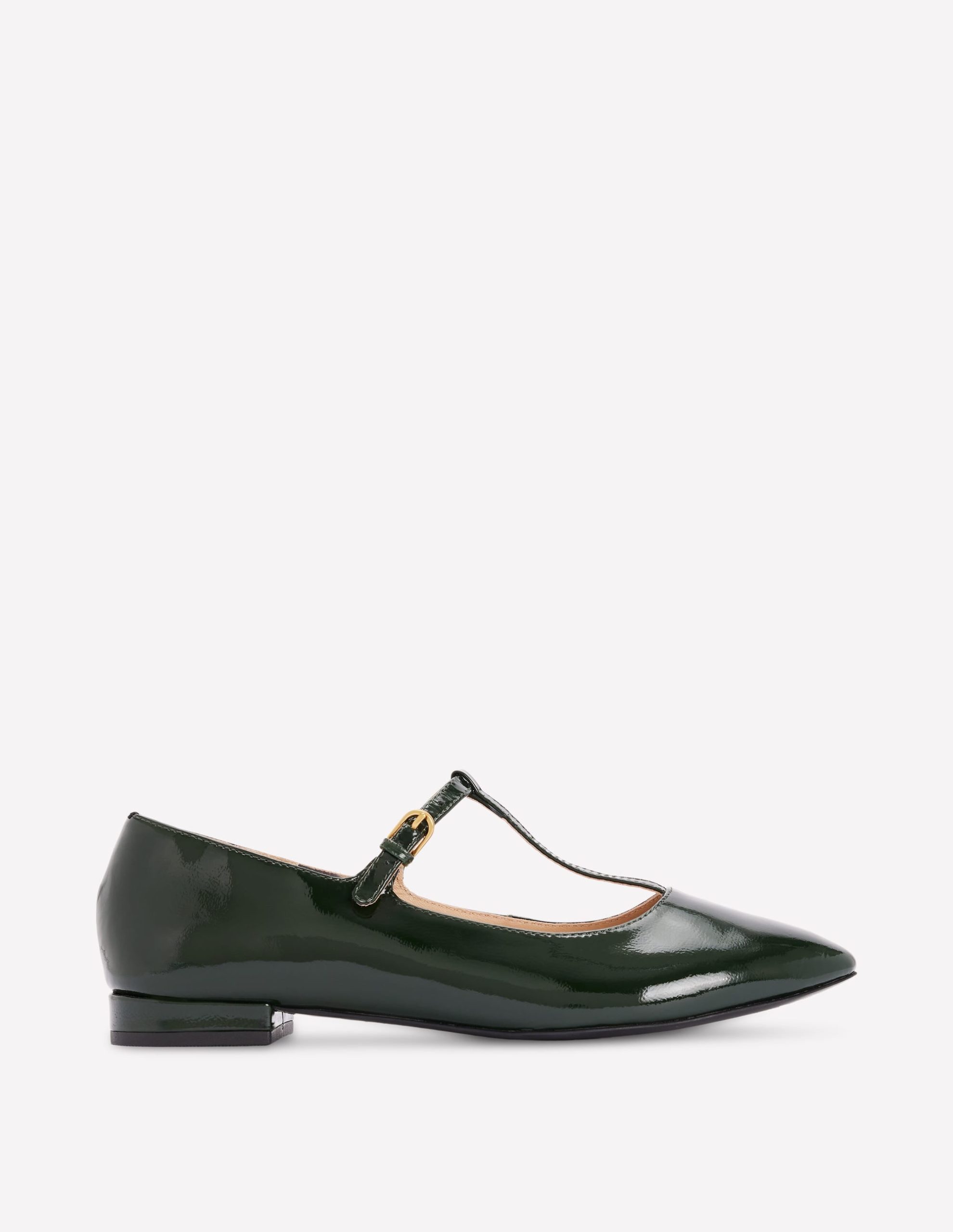 Round Toe T-Bar Flats-Green Patent