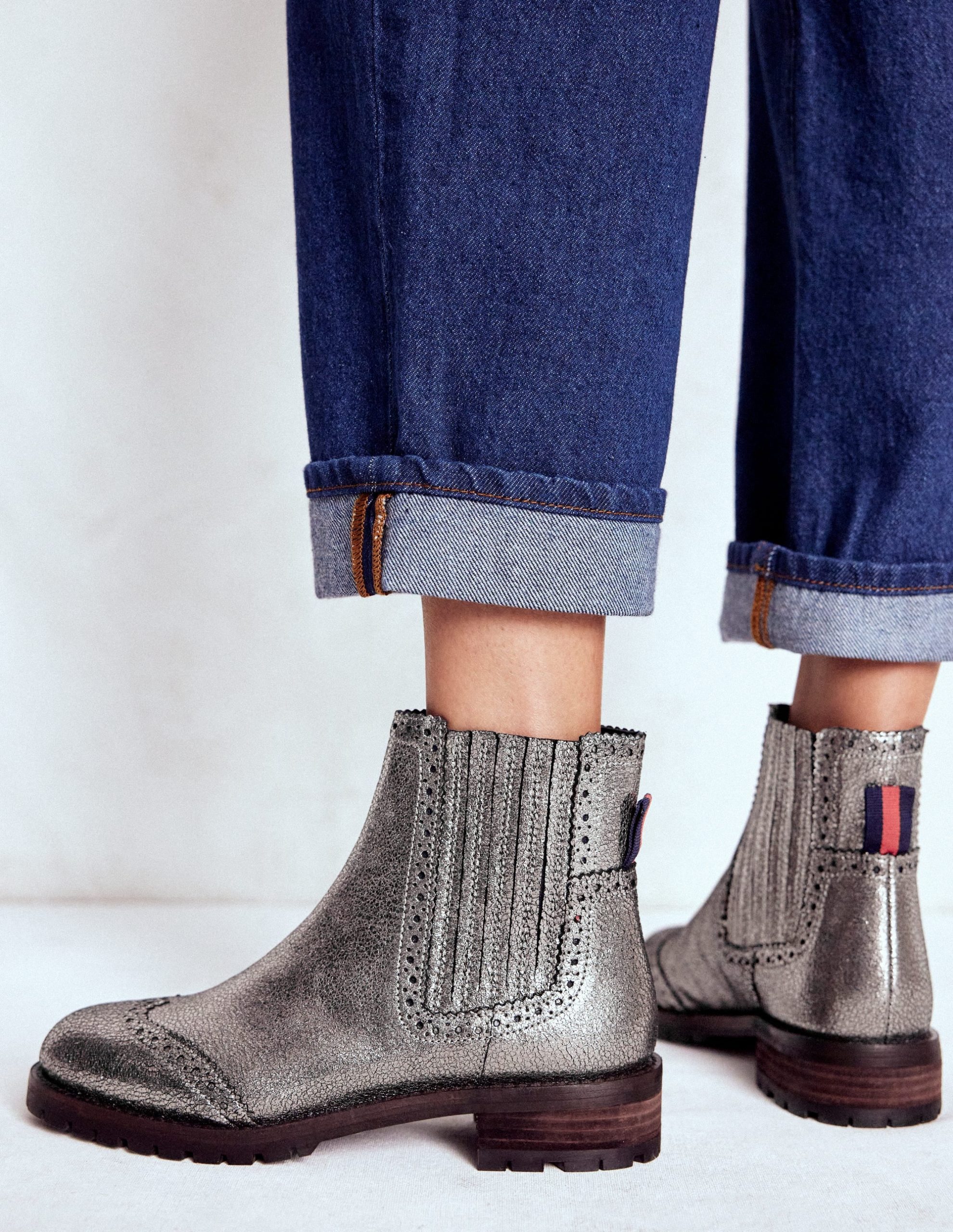 Brogue Detail Chelsea Boots-Silver - Image 2