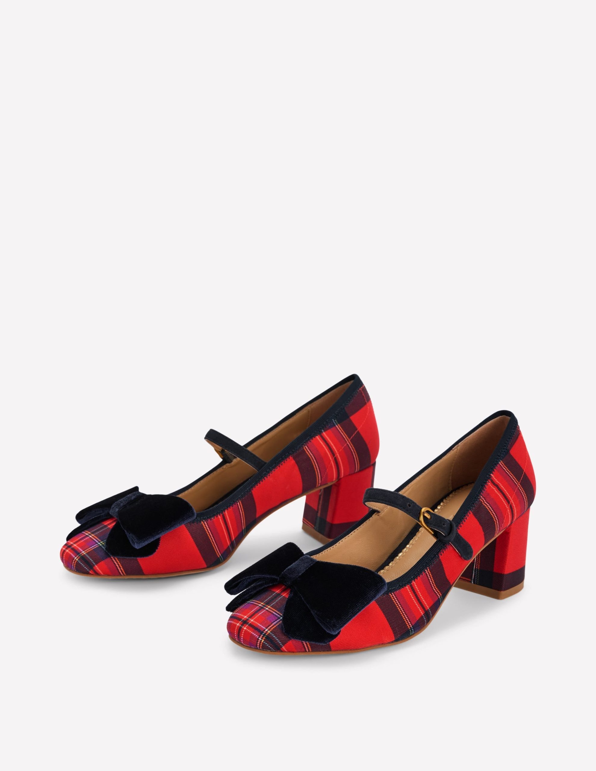 Embellished Bow Block Heels-Red Tartan - Image 4