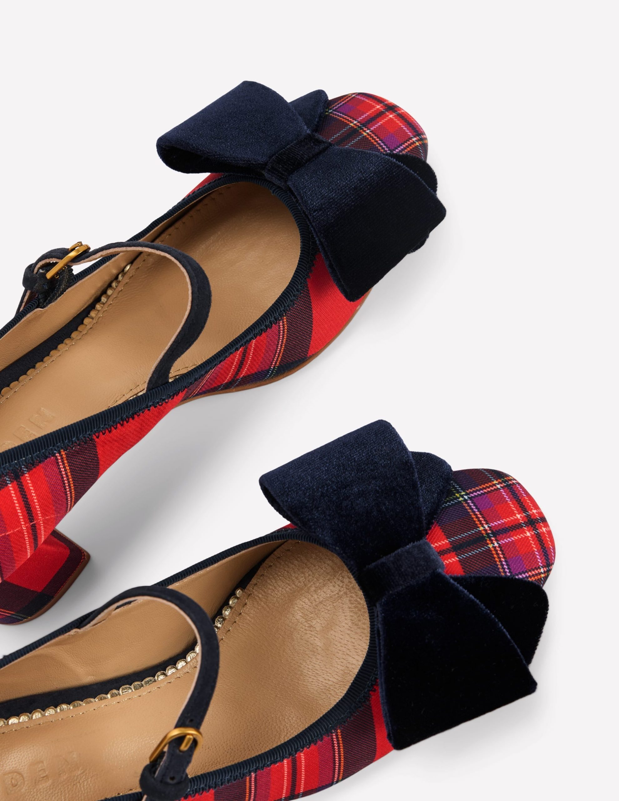 Embellished Bow Block Heels-Red Tartan - Image 5
