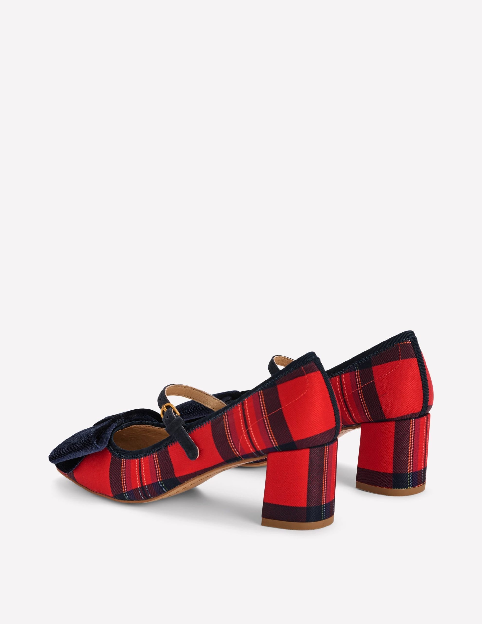 Embellished Bow Block Heels-Red Tartan - Image 6