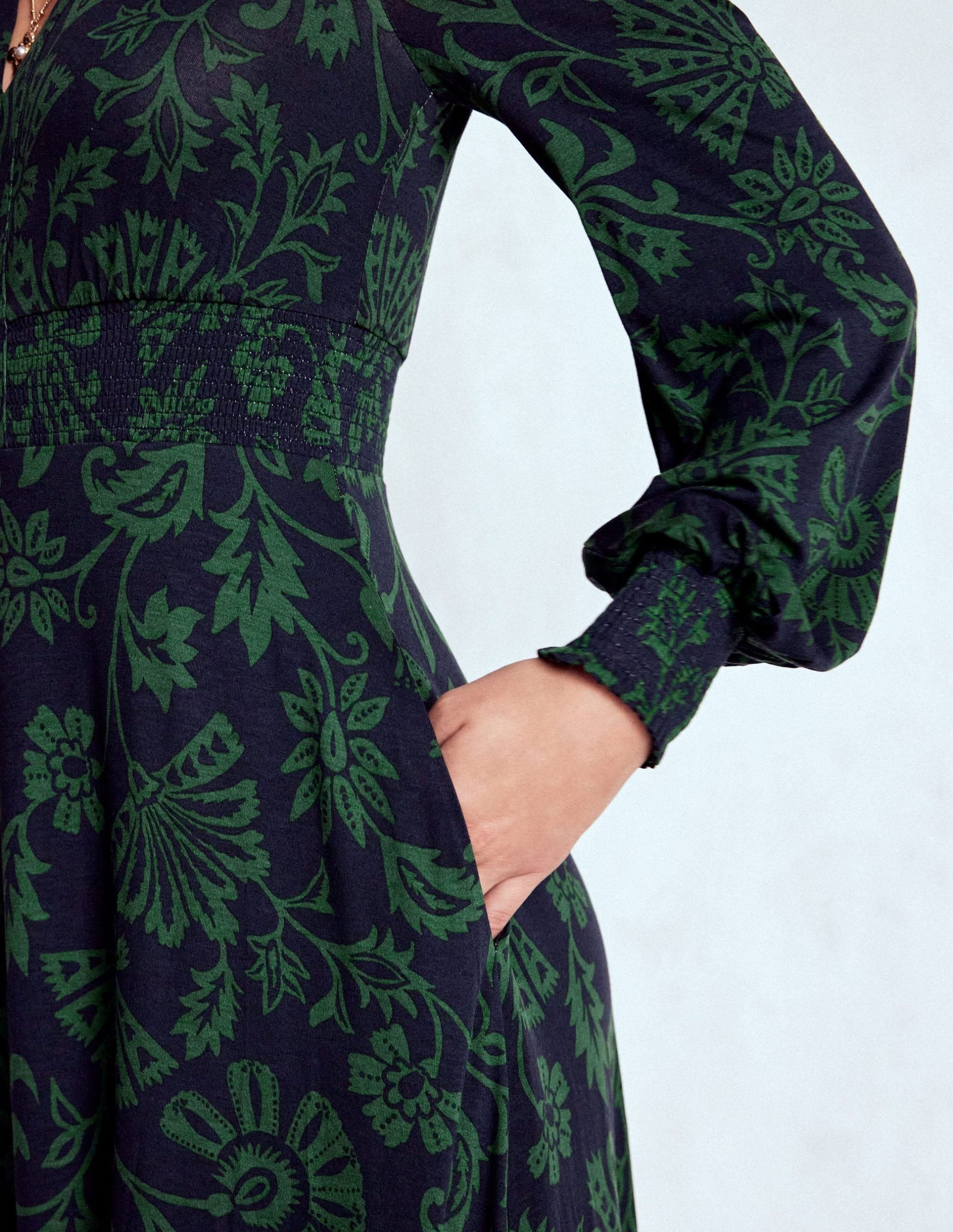 Ivy Smocked Midi Dress-Dark Navy. Elaborate Vine - Image 3