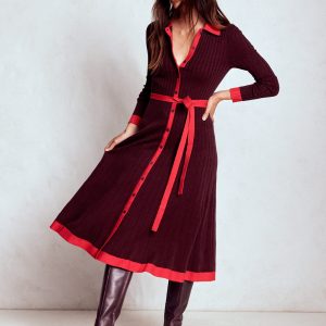 Rachel Knitted Shirt Dress-Deep Wisteria