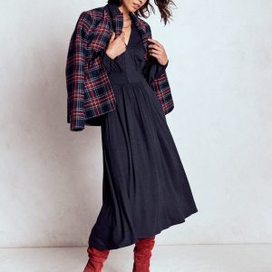 Lily Long Sleeve Midi Dress-Navy