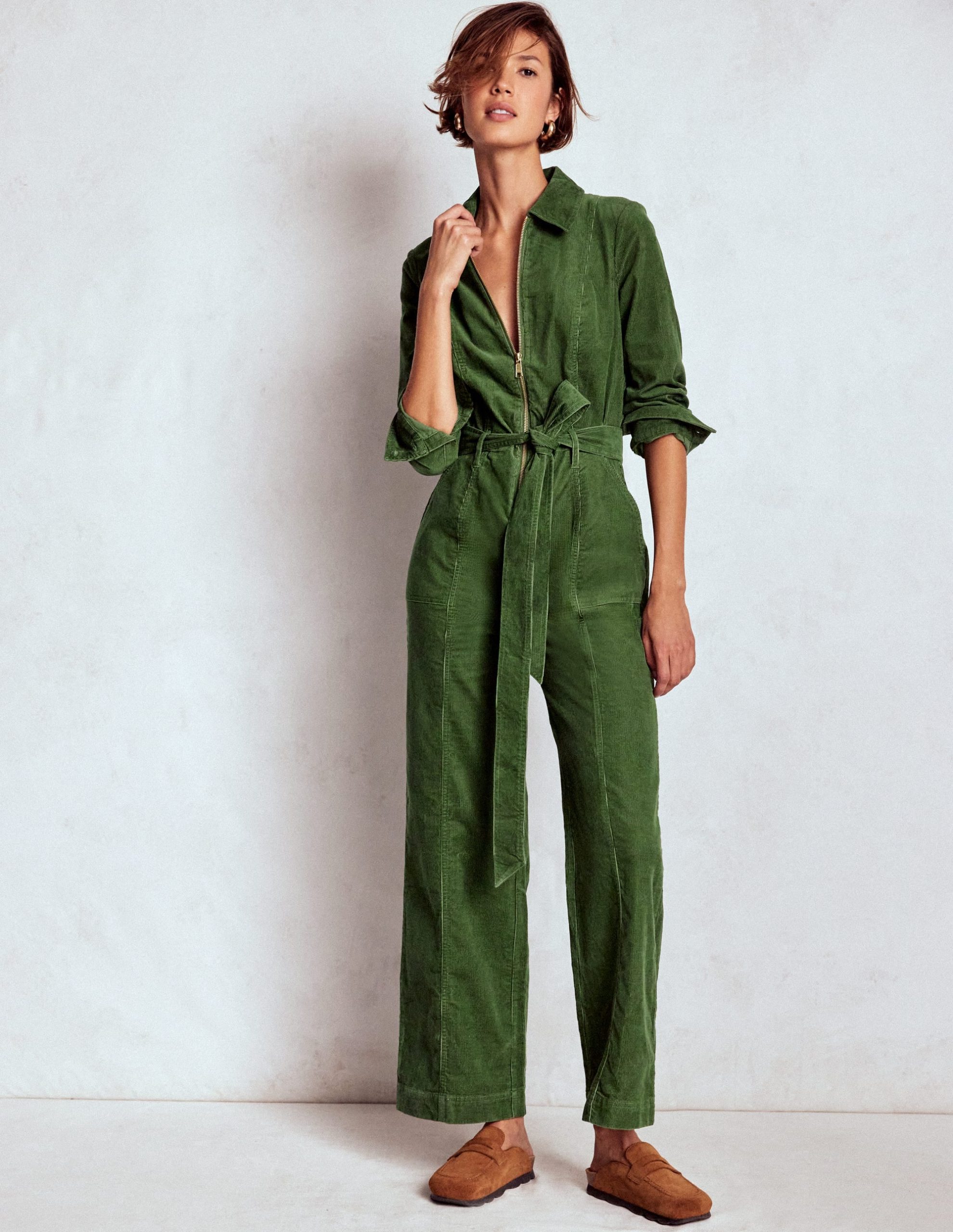 Zip Up Cord LS Jumpsuit-Fern - Image 4