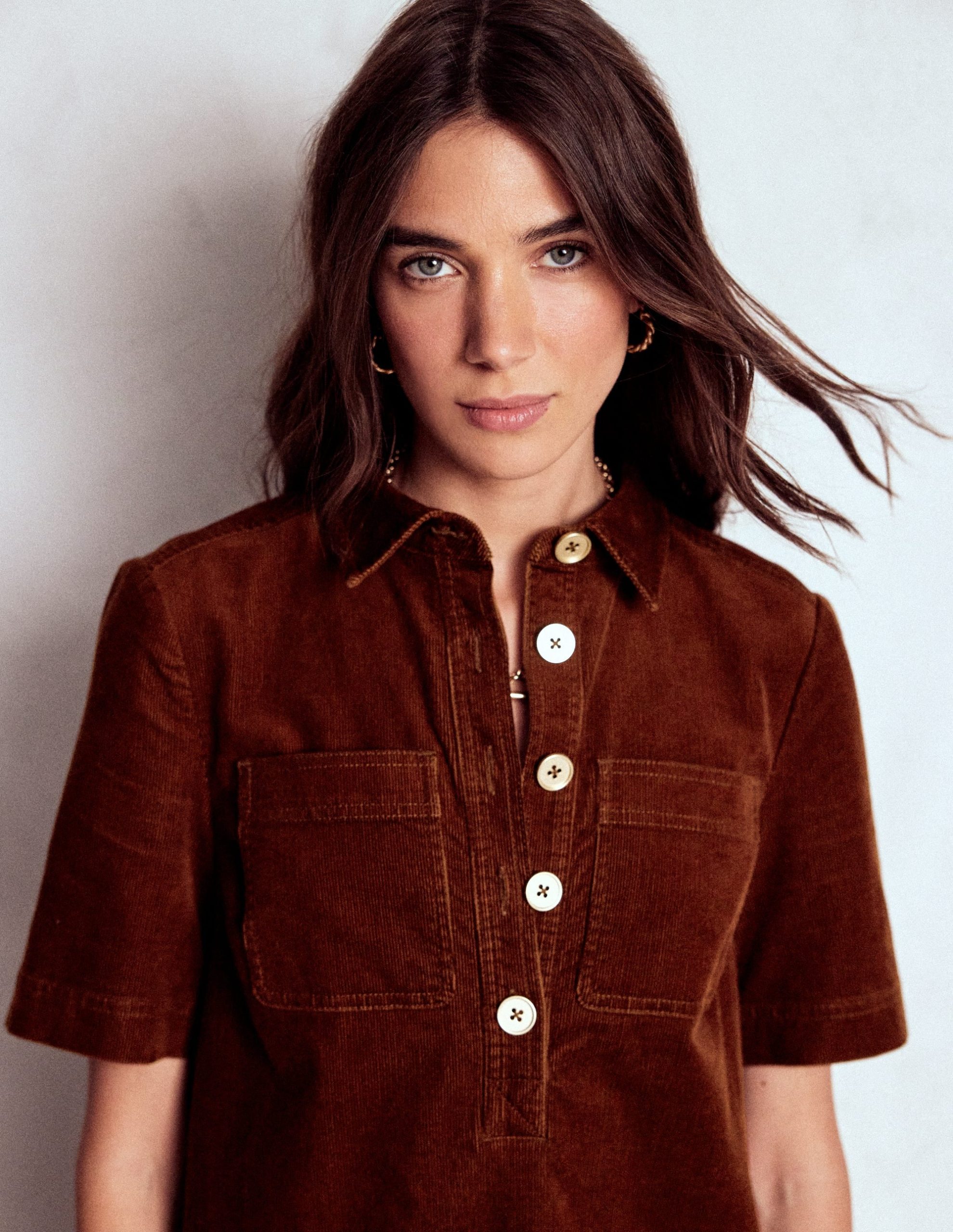 Zia Cord Pocket Shirt Dress-Copper Brown - Image 2