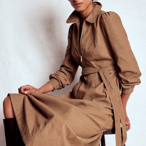 Adelaide Zip Cord Midi Dress-Latte