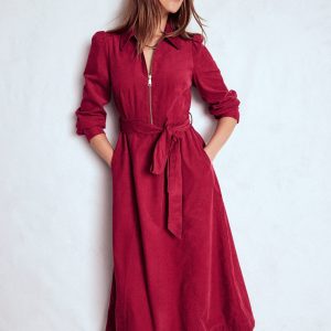 Adelaide Zip Cord Midi Dress-Burgundy Red