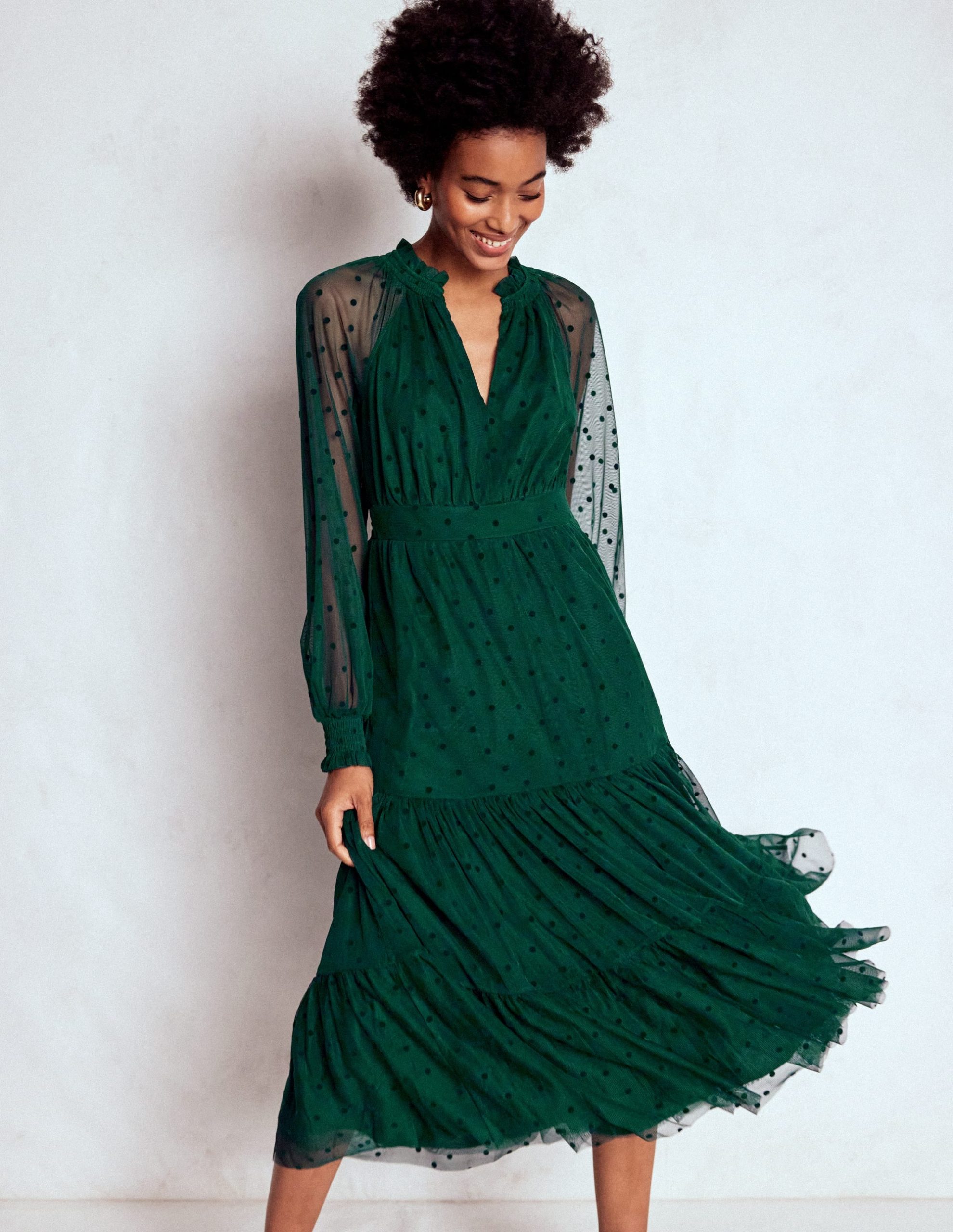 Lucille Tulle Midi Dress-Emerald Night - Image 4