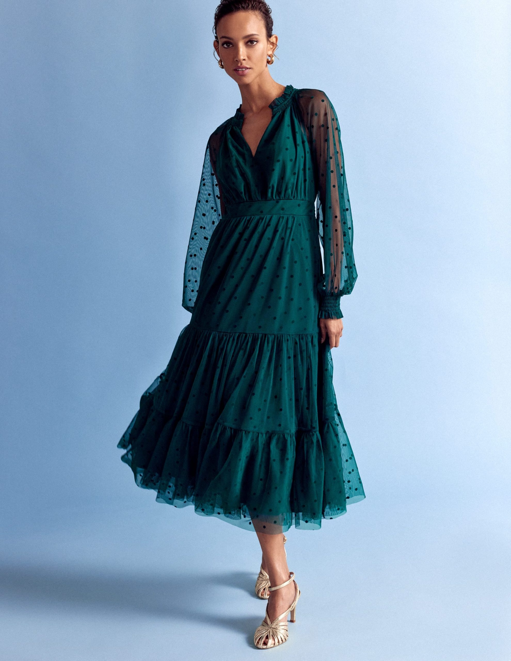 Lucille Tulle Midi Dress-Emerald Night - Image 5