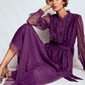 Tulle Ruffle Maxi Dress-Viola Purple