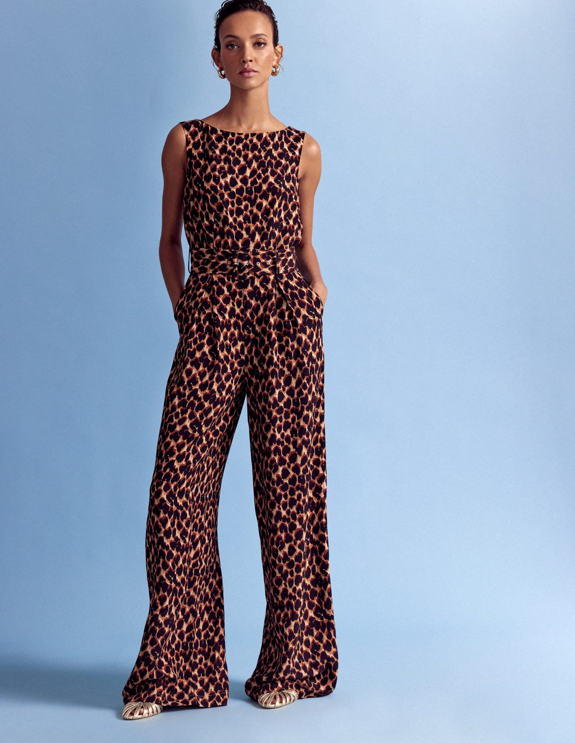 Gwen Slash Neck Jumpsuit-Sand. Abstract Leopard Spot - Image 5