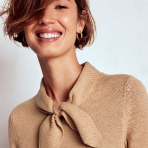 Knitted Bow Dress-Camel Melange