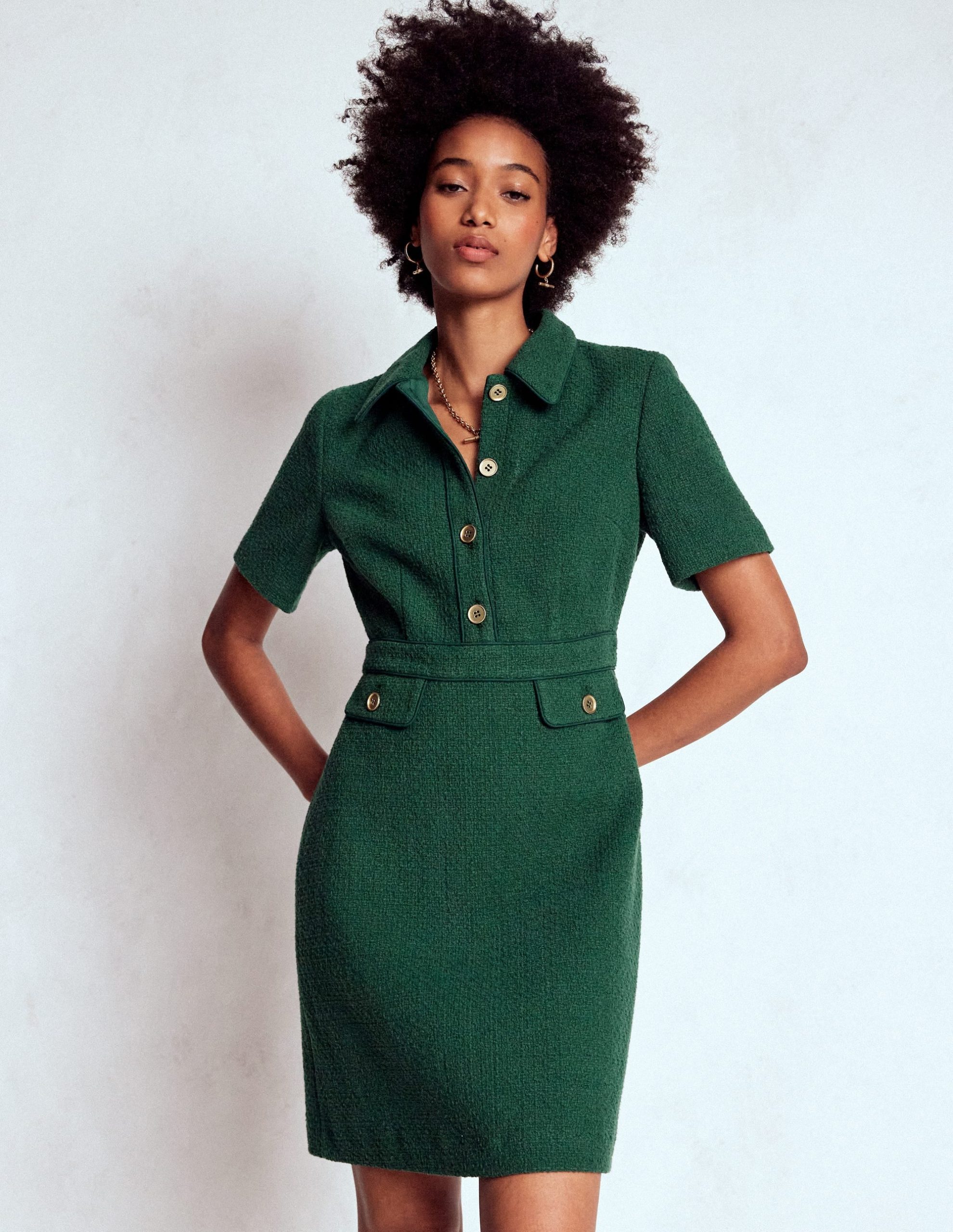 Eda Cotton Shift Dress-Emerald Night