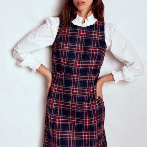 Annie Check Shift Dress-Navy. Green and Red Check