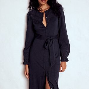 Pippa Broderie Jersey Dress-Navy