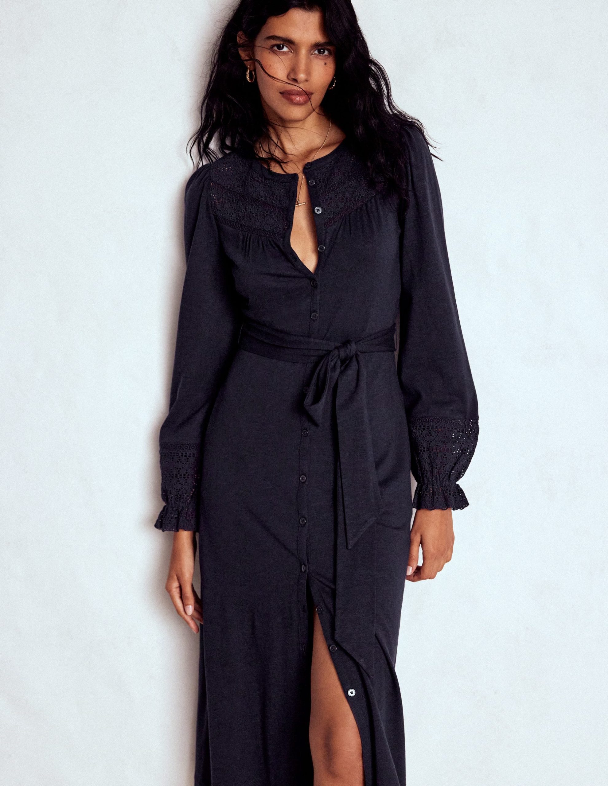 Pippa Broderie Jersey Dress-Navy