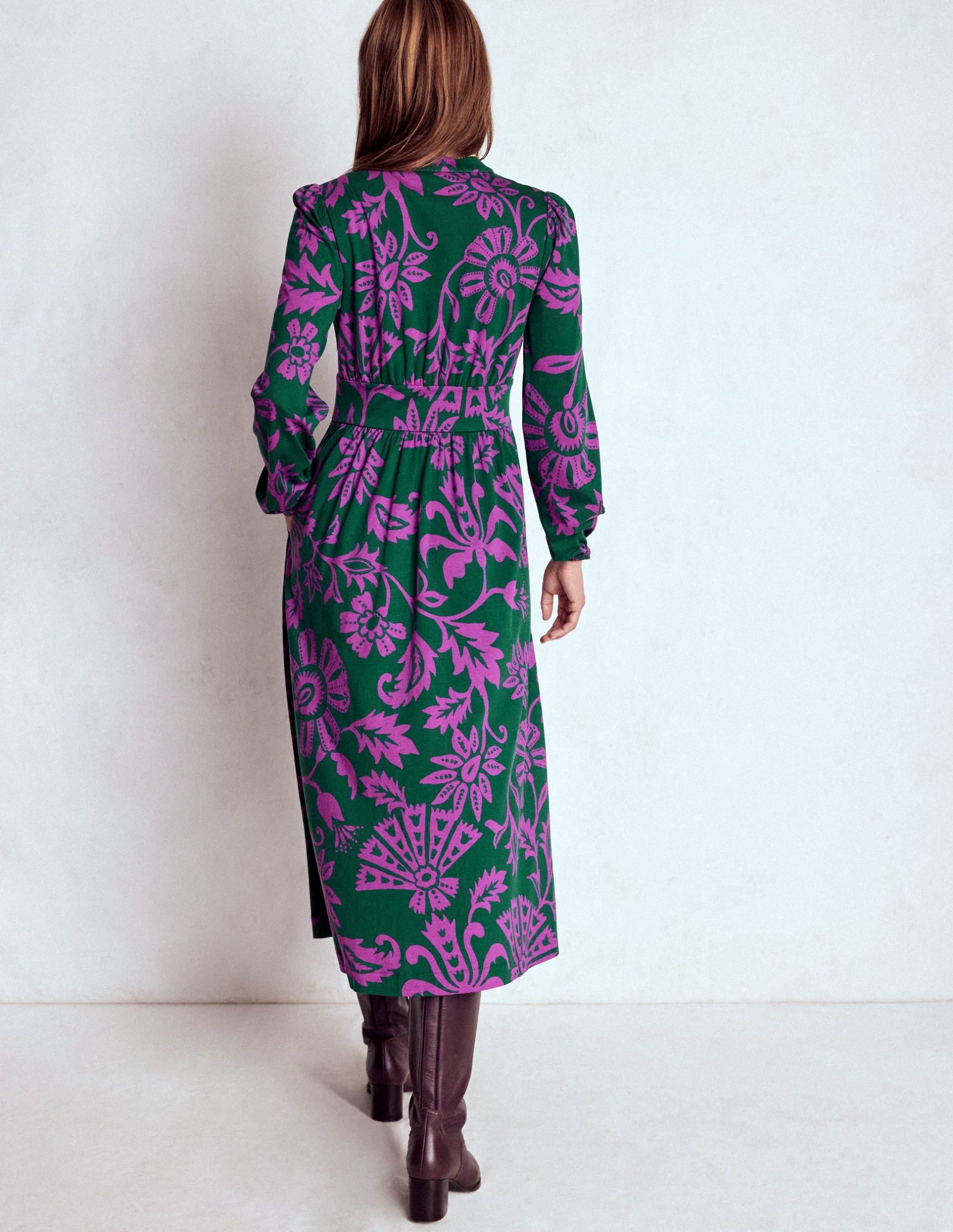 Natalia Long Sleeve Tea Dress-Emerald Night. Elaborate Vine - Image 4