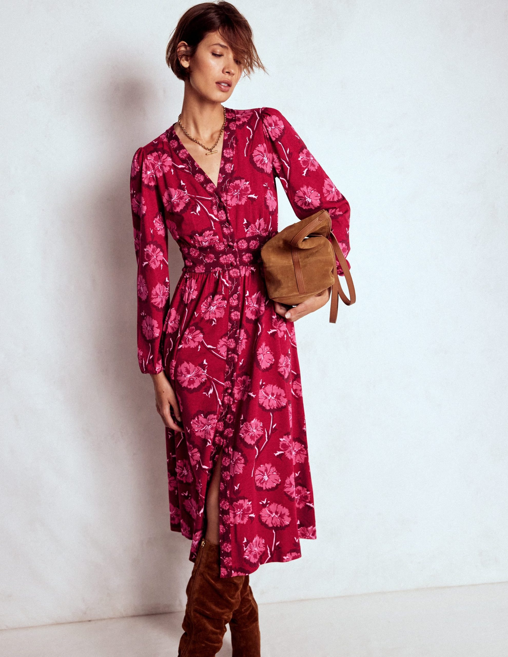 Natalia Long Sleeve Tea Dress-Red. Delicate Carnation - Image 5