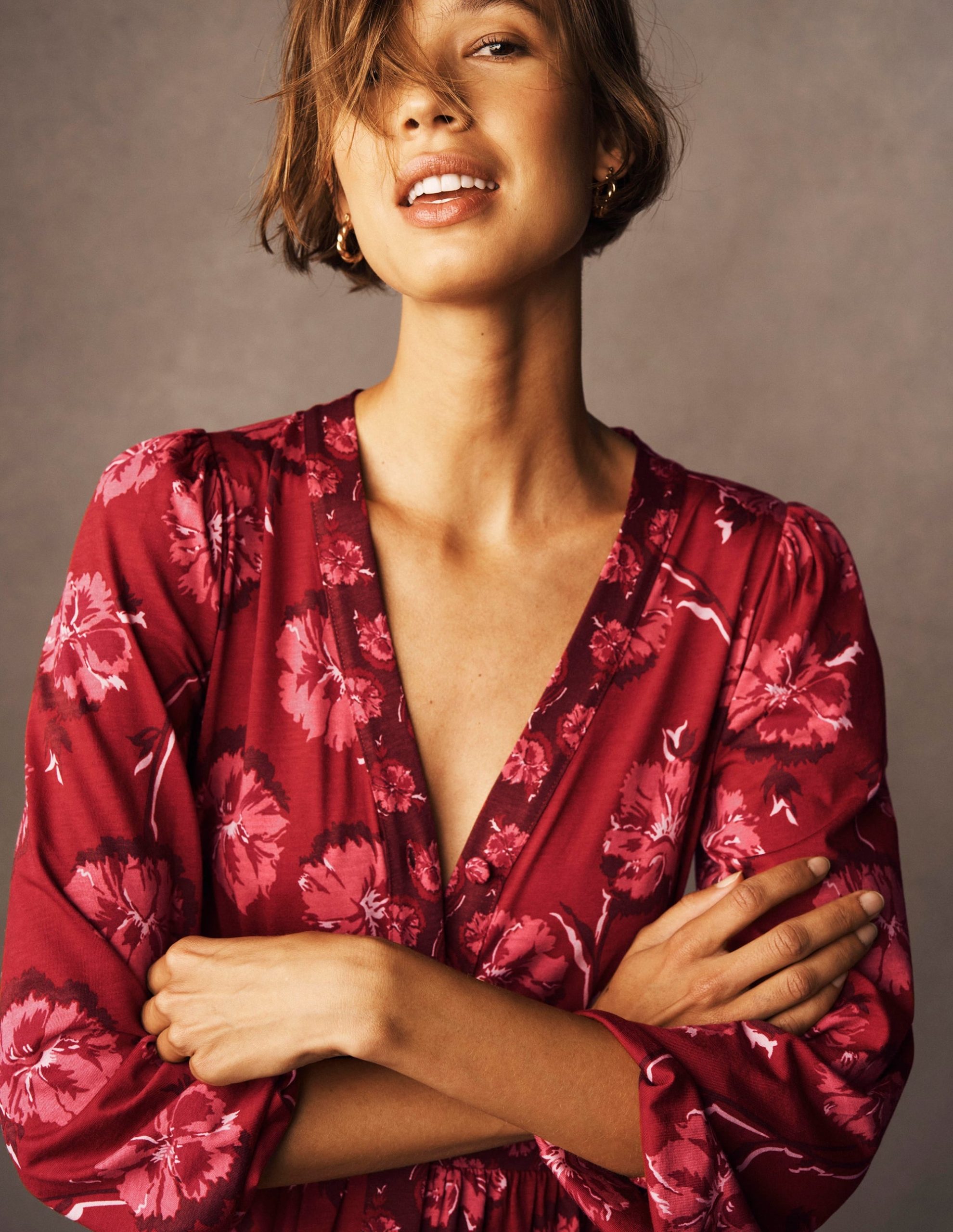 Natalia Long Sleeve Tea Dress-Red. Delicate Carnation - Image 6