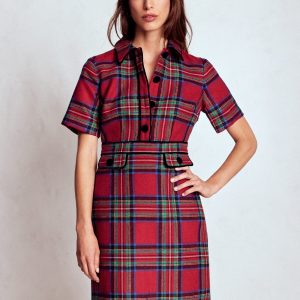 Eda Check Shift Dress-Red. Blue and Green Check