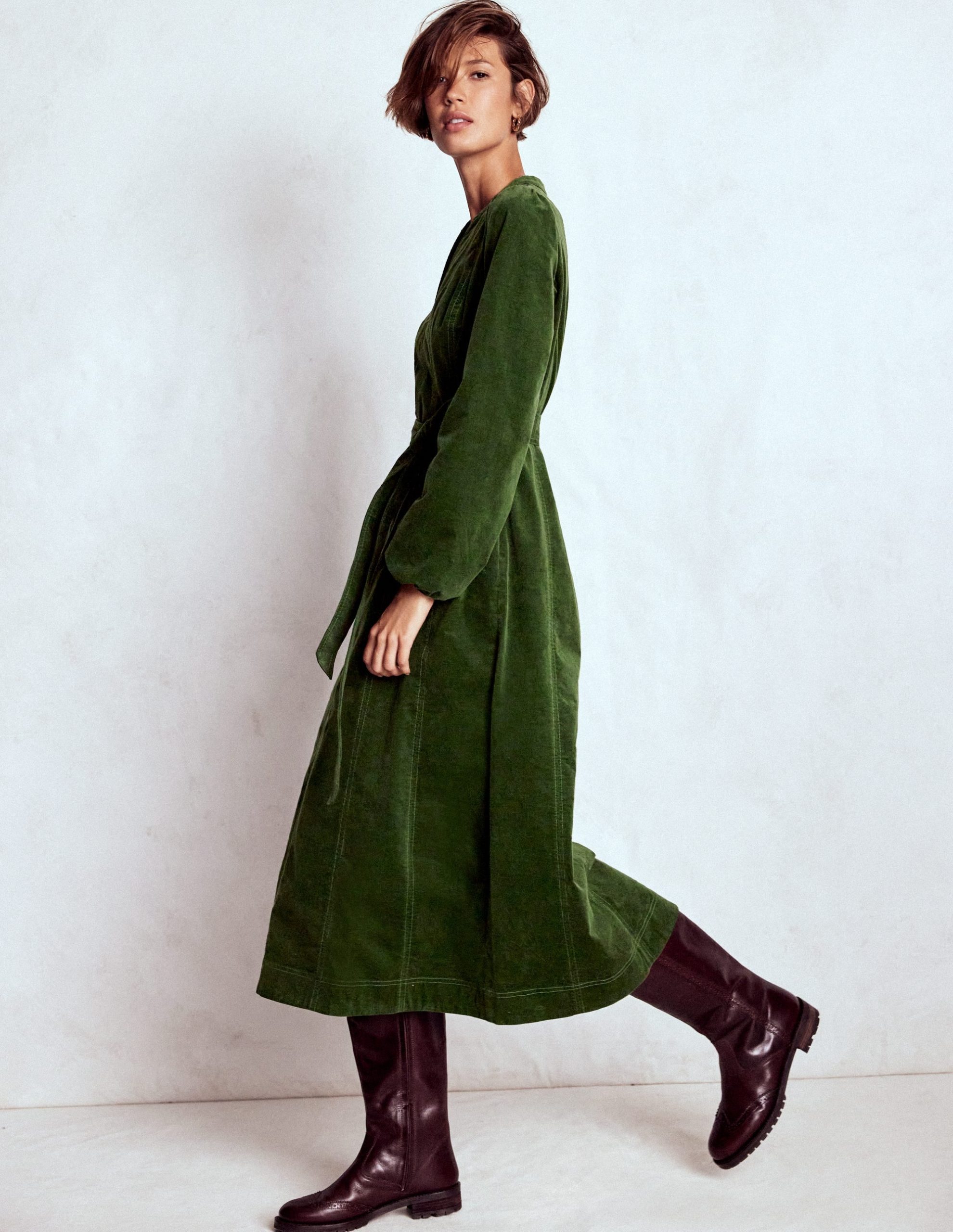 Ros Panelled Cord Midi Dress-Green Fir - Image 2