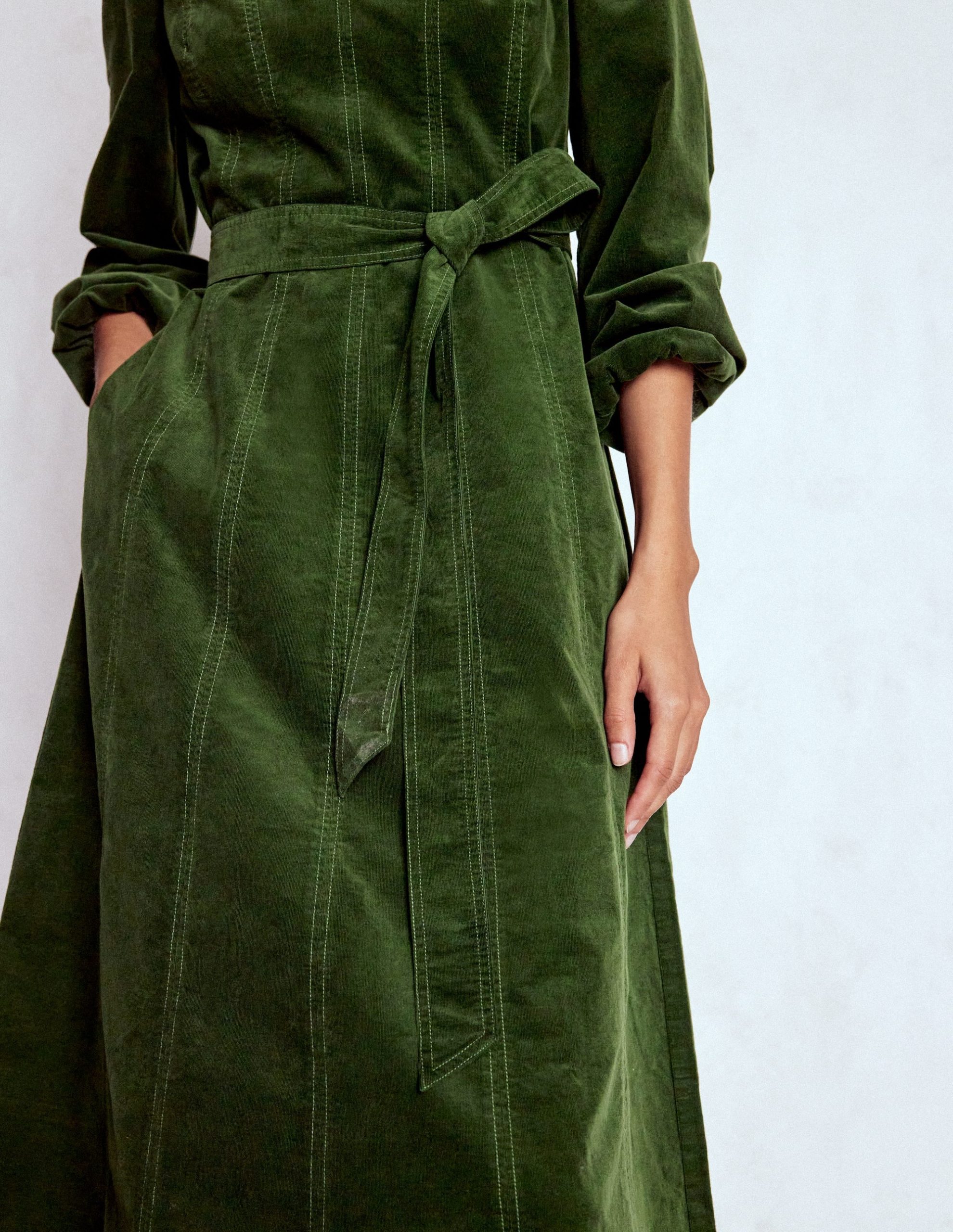 Ros Panelled Cord Midi Dress-Green Fir - Image 3