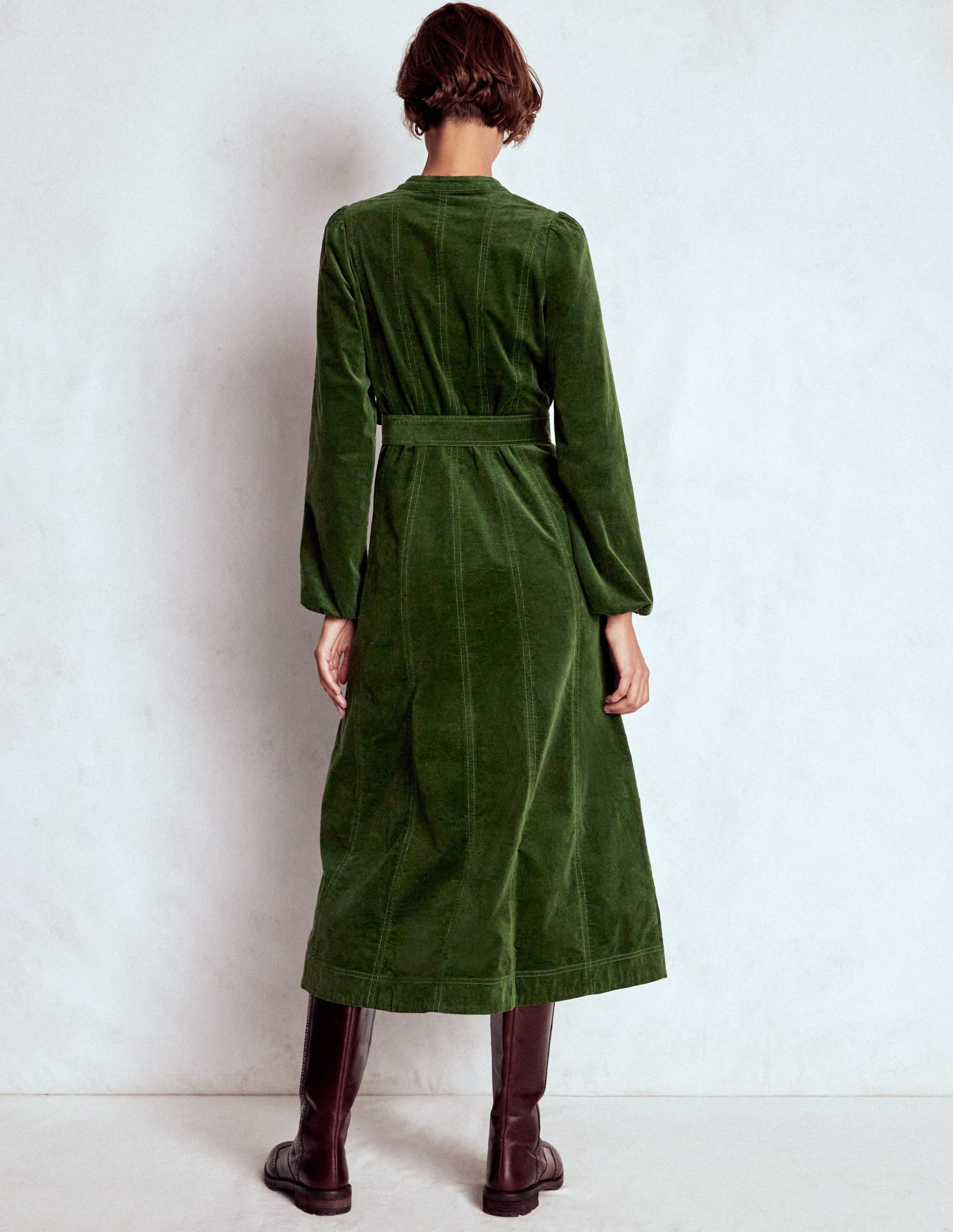 Ros Panelled Cord Midi Dress-Green Fir - Image 4