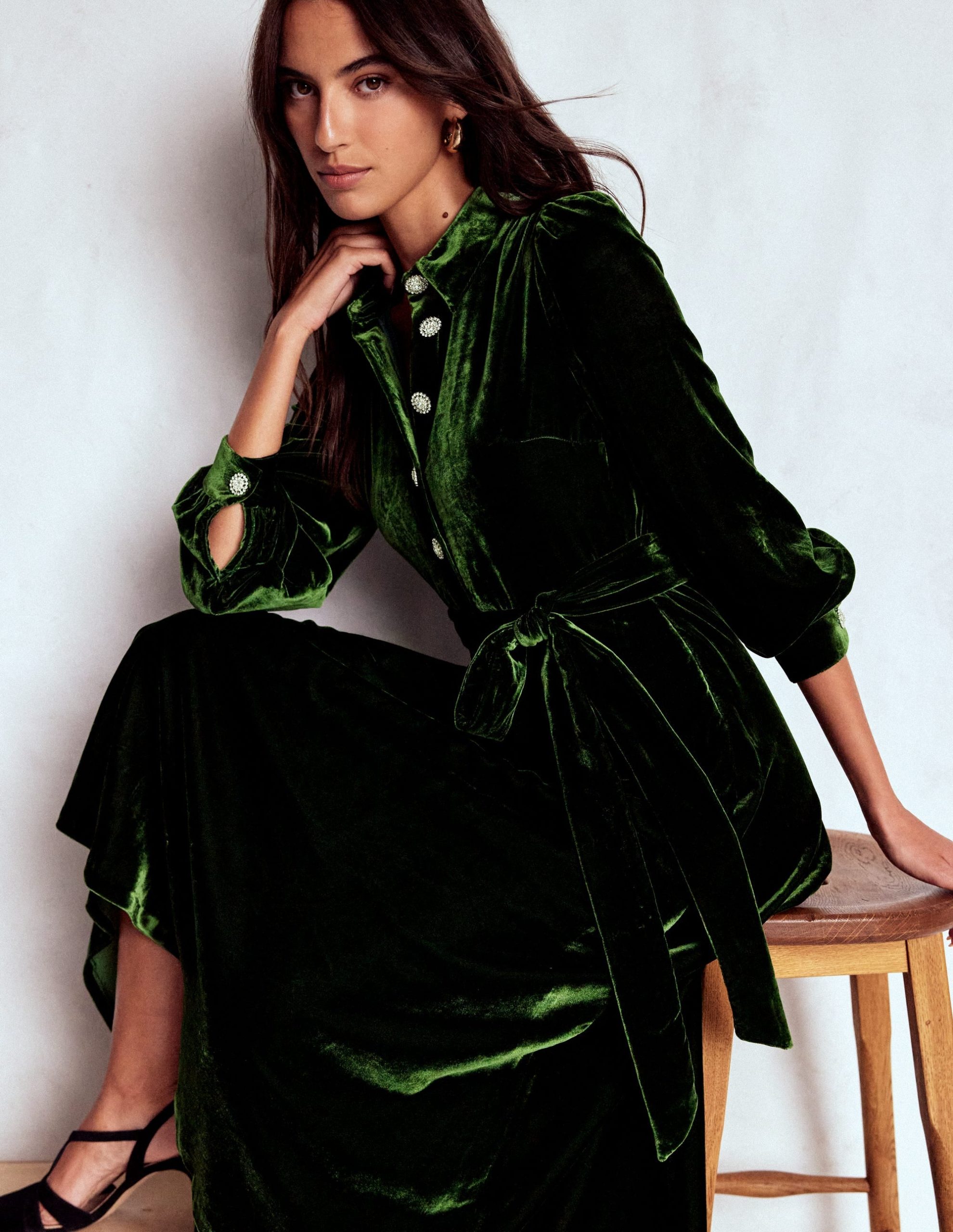 Vivienne Velvet Midi Dress-Green Fir - Image 2