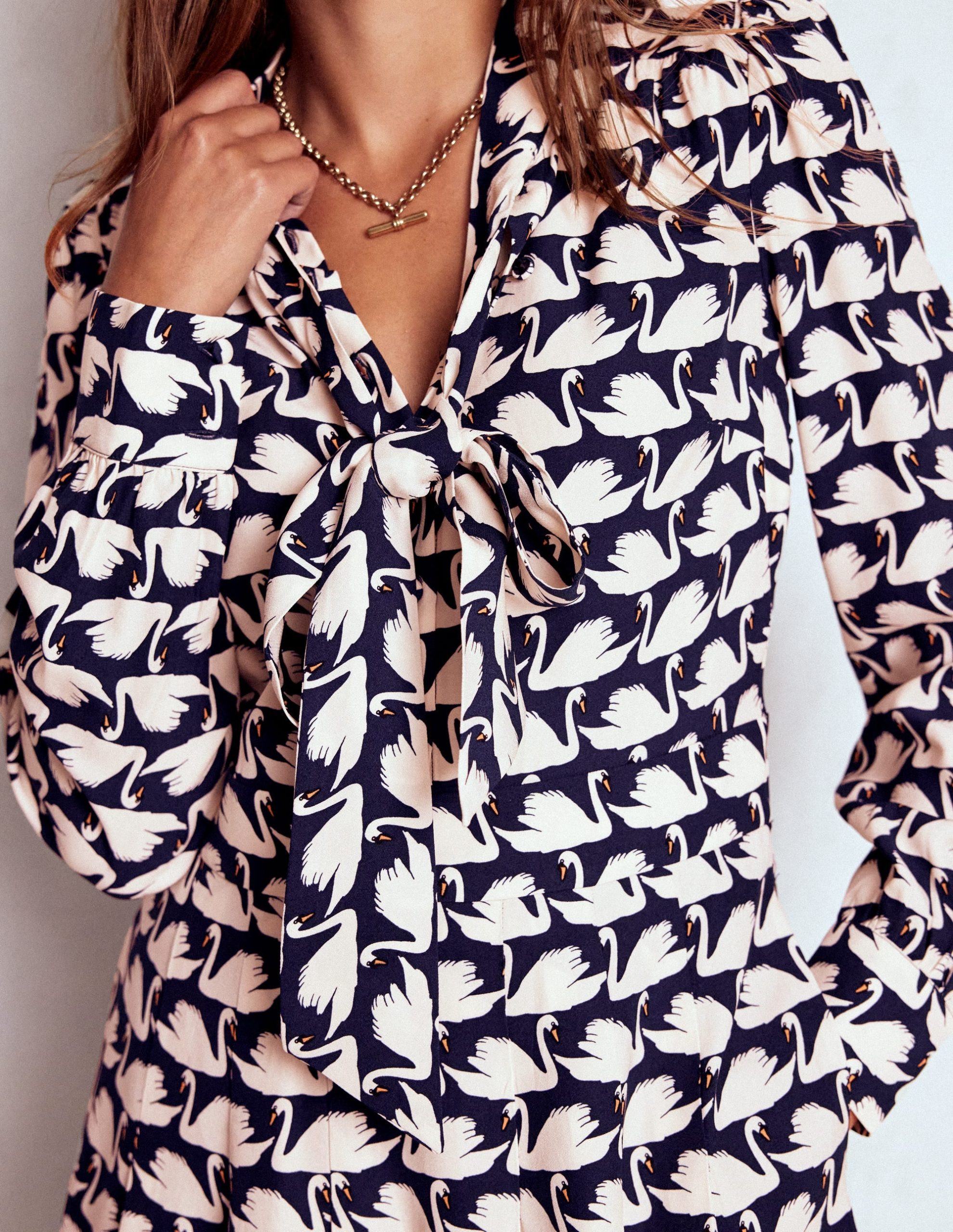 Tie Neck Short Dress-French Navy. Geo Swan - Image 3