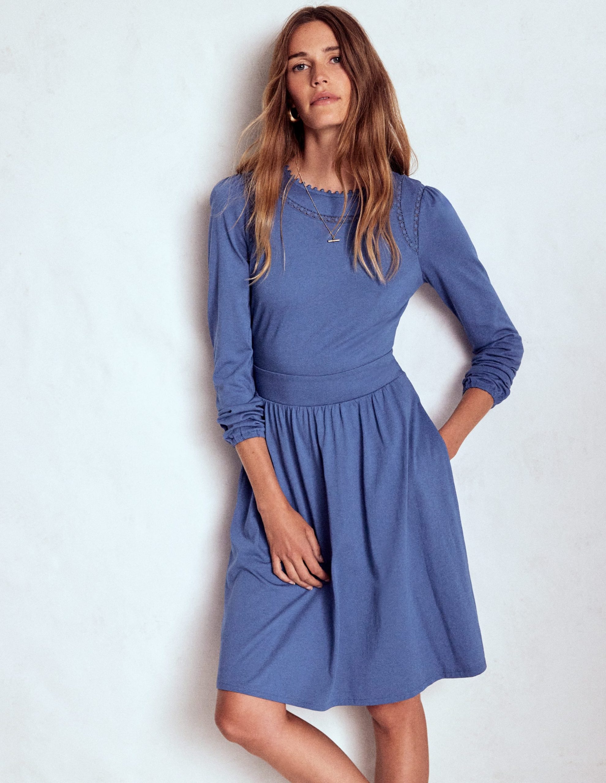 Mila Short Jersey Dress-Denim Blue - Image 4