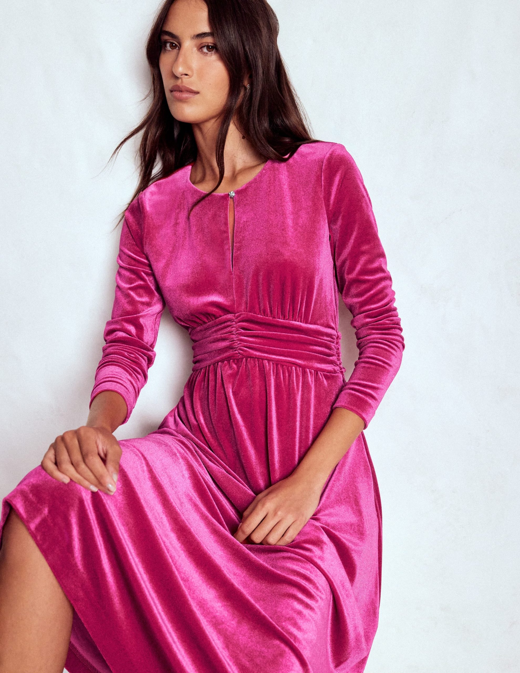 Tilda Velvet Midi Dress-Vibrant Pink - Image 2