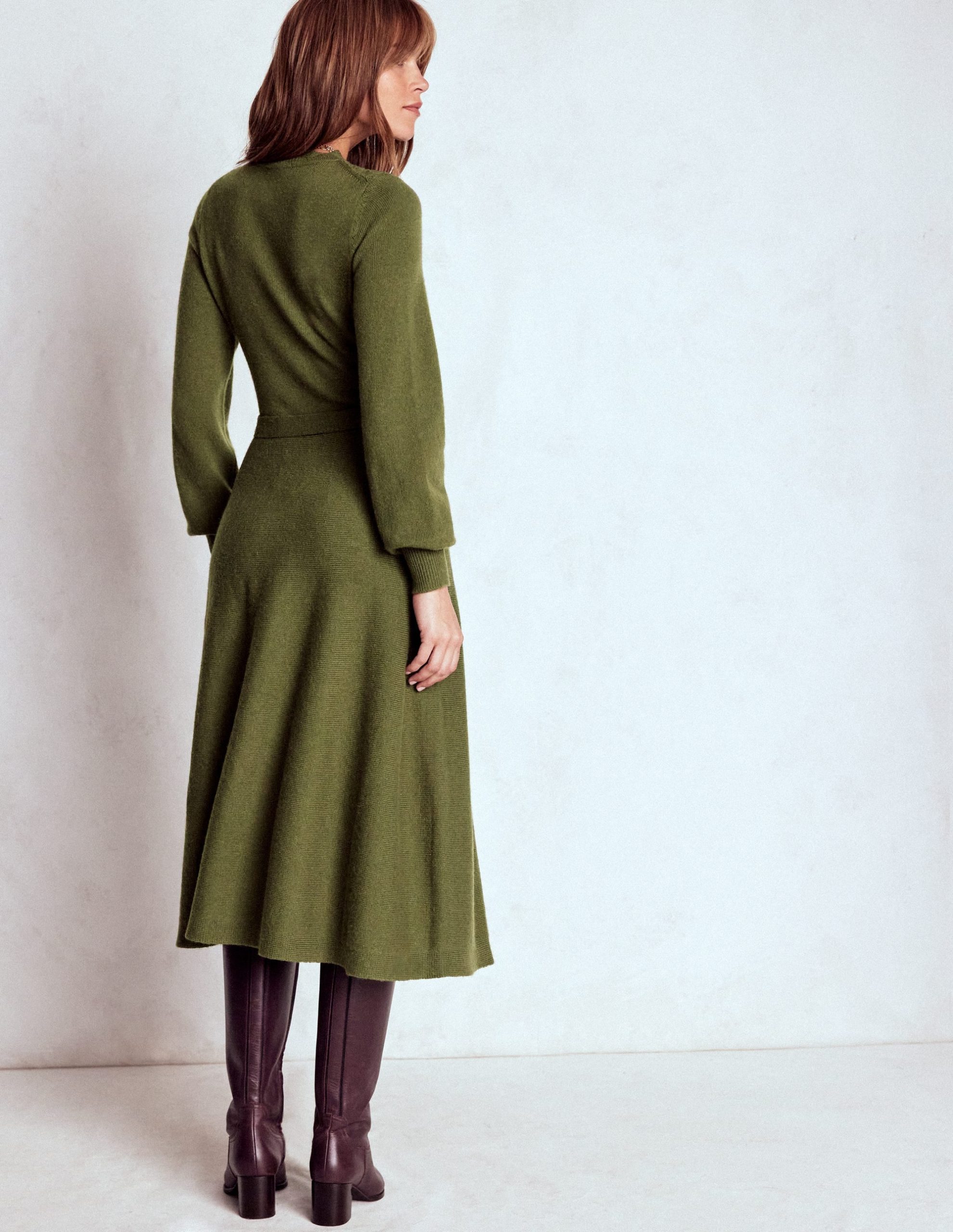 Lace Insert Knitted Midi Dress-Forest Glade - Image 4