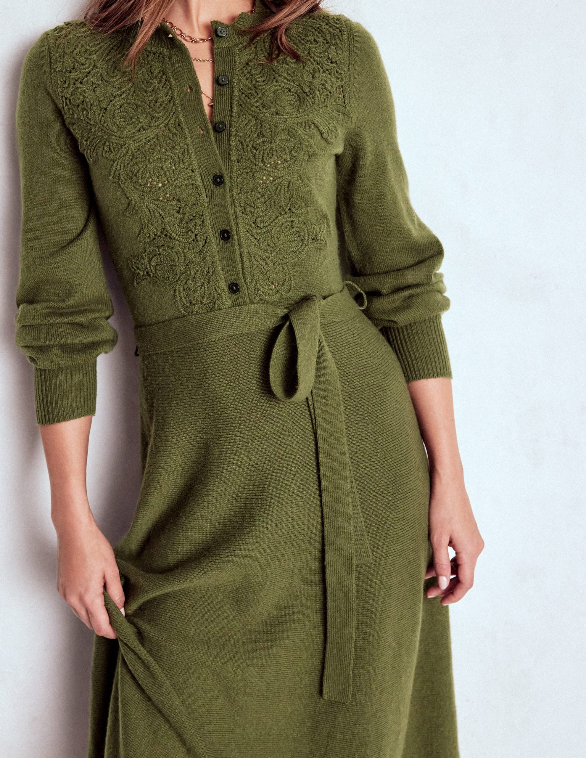 Lace Insert Knitted Midi Dress-Forest Glade - Image 6