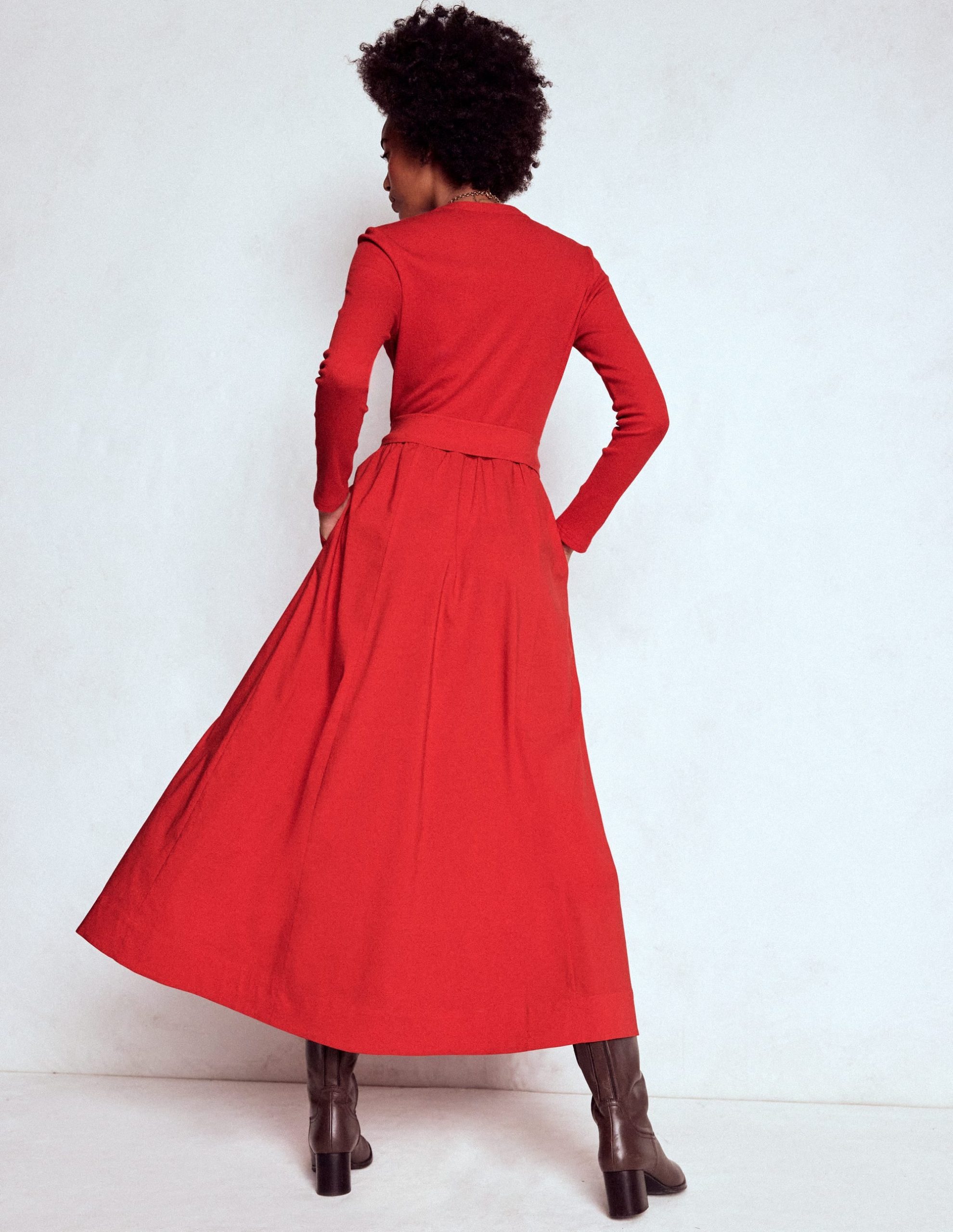 Button Detail Mix Dress-Crimson Red - Image 3
