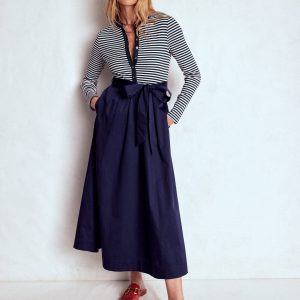 Button Detail Mix Dress-Navy Stripe
