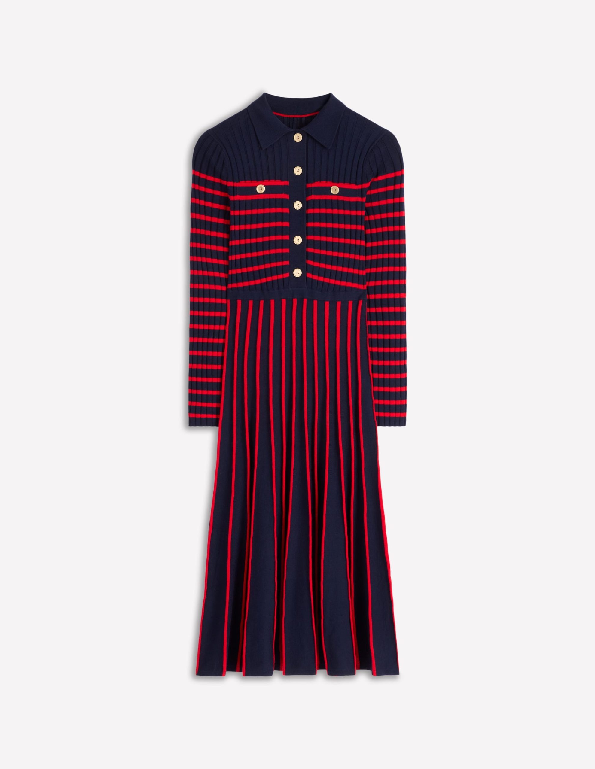 Br?nte Knitted Rib Shirt Dress-Navy and Red Stripe - Image 7