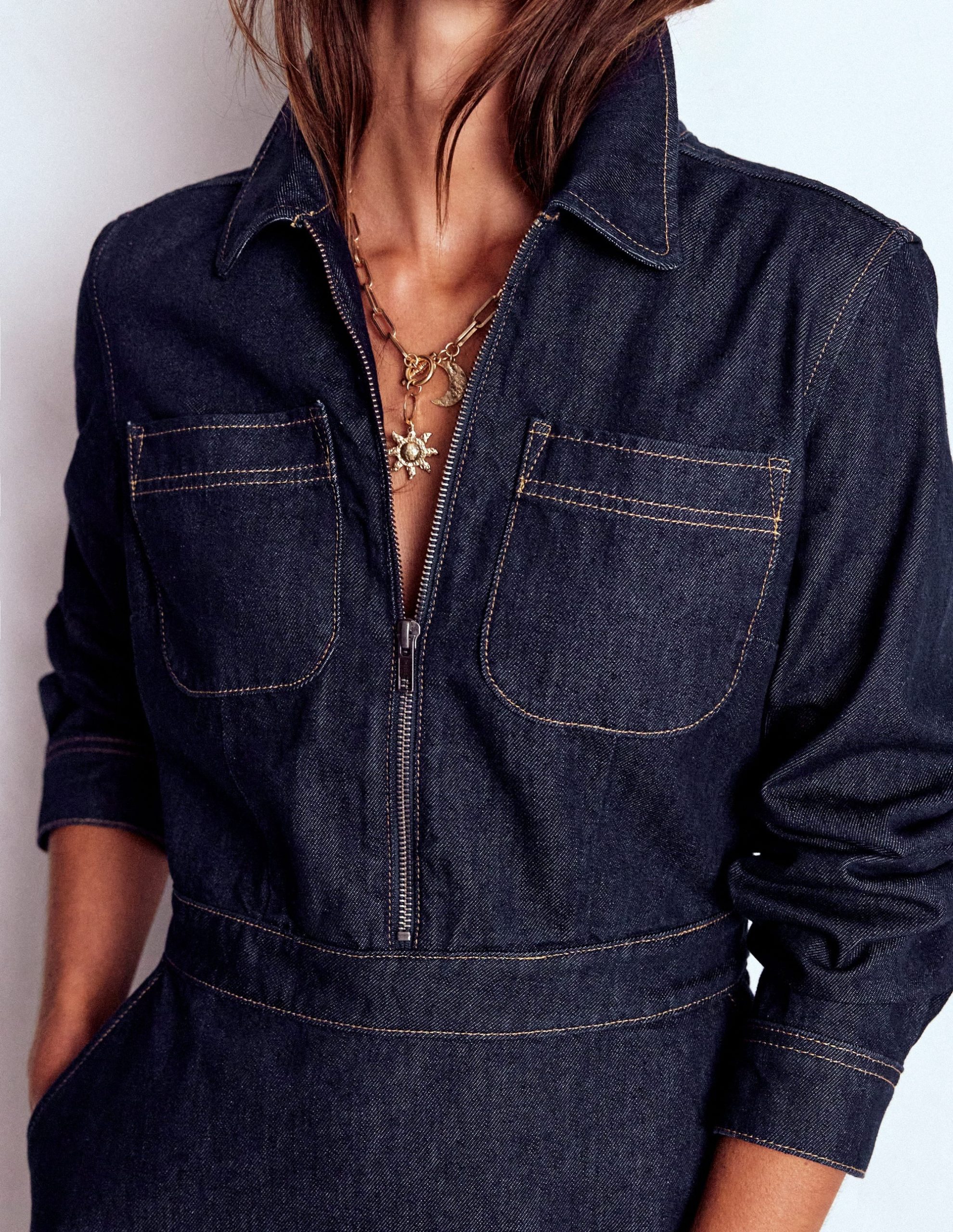 Flippy Denim Short Dress-Indigo Denim - Image 2