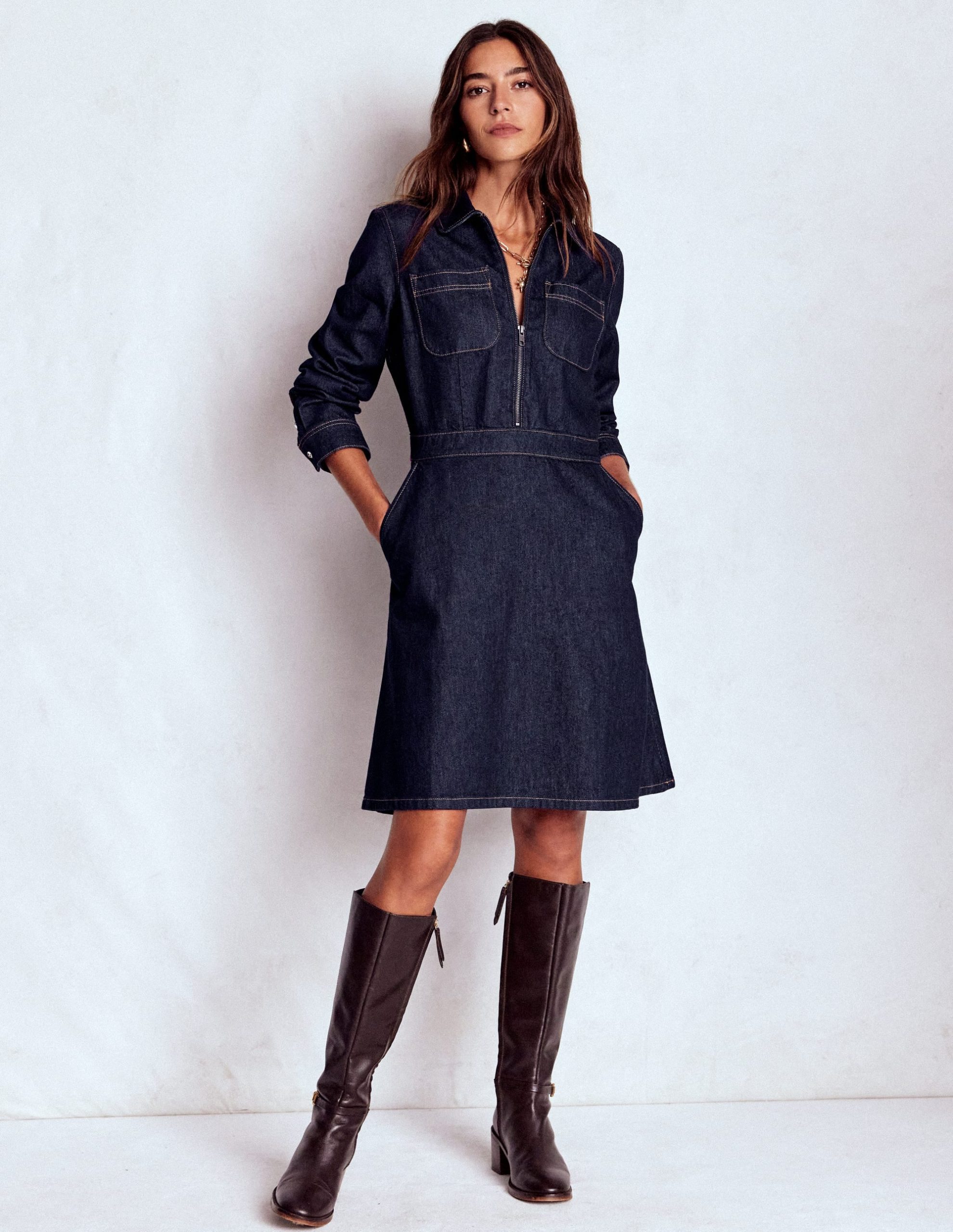 Flippy Denim Short Dress-Indigo Denim - Image 4
